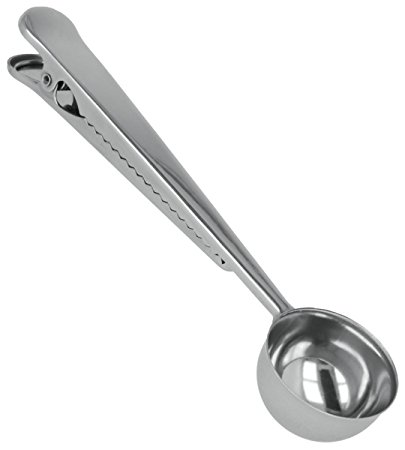 Stainless Steel Ground Coffee Measuring Scoop Spoon with Bag Seal Clip Silver