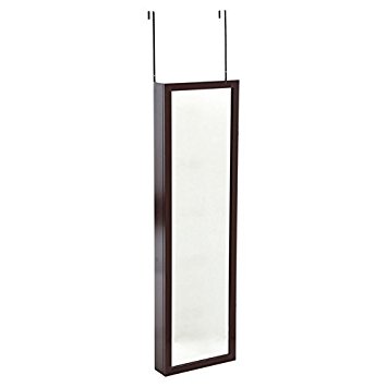 Over the Door, Wall Mounted Hanging Jewelry Closet Organizer Armoire with Mirror- Cherry