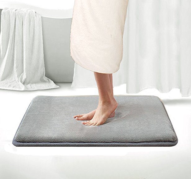 Memory Foam Bath Mat Non Slip Shower Rugs with Soft Comfortable Maximum Absorbency Bath Rug Washable Quickly Drying Bathroom Rugs Carpet (17" X 24", Gray)