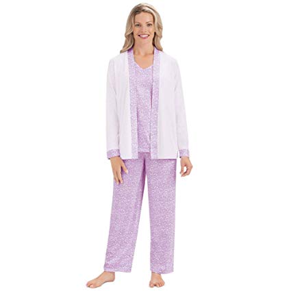 3 Piece Cozy Sleepwear Set w/Light Floral Design - Shirt, Jacket and Pajama Pants