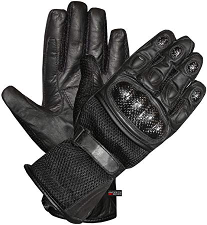 Men's Motorcycle Mesh & Leather Carbon Fiber Cruiser Ventilated Biker Gloves M