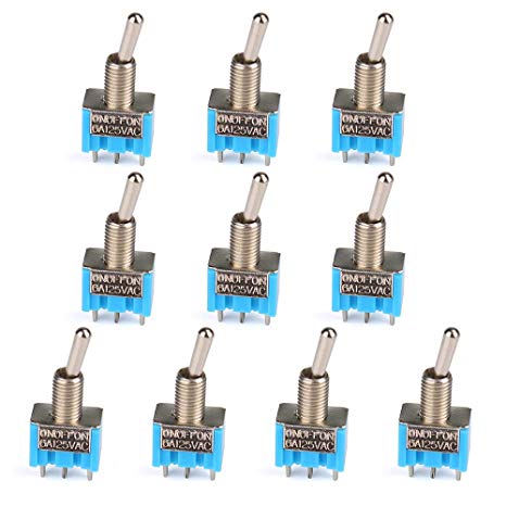 Toggle Switch 10pcs Mini 3 Position Toggle Switch AC 125V 6A 3 Pin SPDT On/Off/On Switch Car for electronic equipment, automatic machines(Blue)