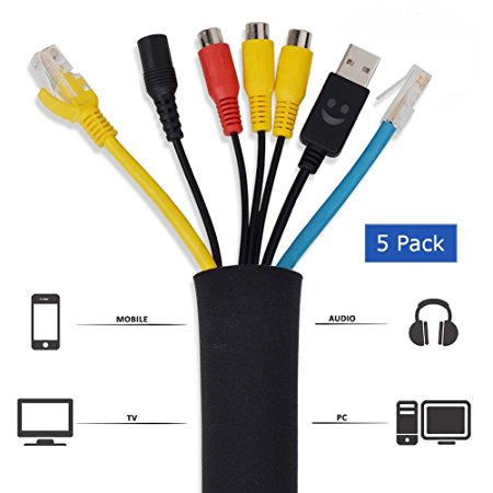 Monkeybrother Flexible and Adjustable Electrical Wire Organizer Connection Cable Sleeve Wrap Cover Cable Cord Organizer,Management System for TV / Computer / Home Entertainment 5 Pack-20“
