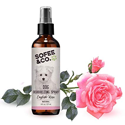 Sofee & Co. New Natural Dog Puppy Deodorizing Spray Freshener - English Rose - Neutralize Eliminate Odors - Pet Deodorizer Perfume Cologne. Use Directly On Pets Furniture Bedding Carpets Rugs. 8oz
