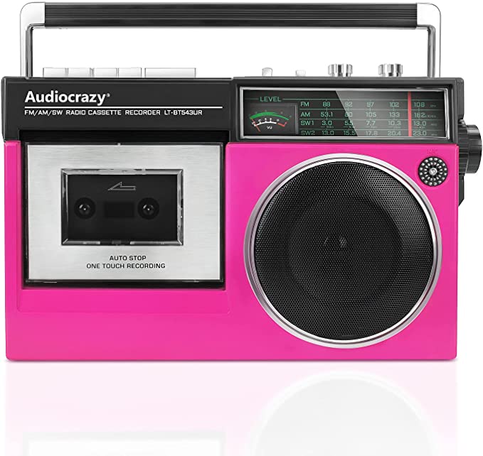 Retro Boombox Cassette Player AM FM SW Radio, Cassette Recorder with  Built-in Microphone, Wireless Streaming, USB Port, Headphone Jack,AC or  Battery