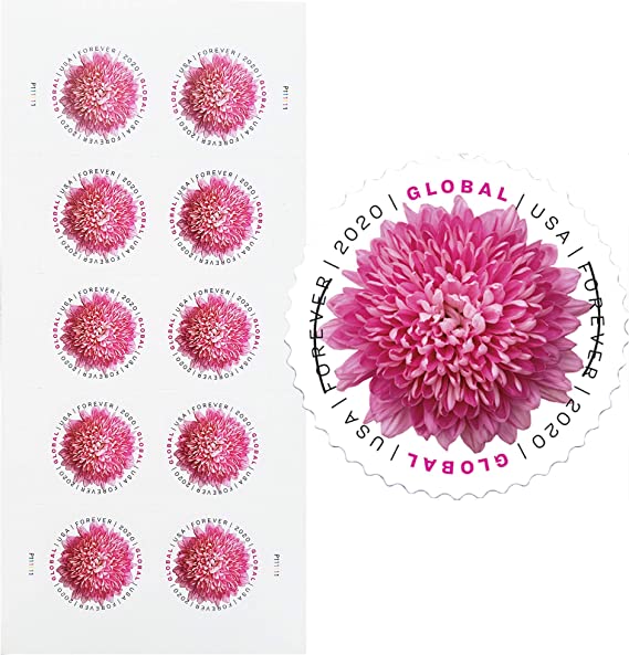 Pink Chrysanthemum Global Forever International Mail Stamp Sheet (10 Stamps)