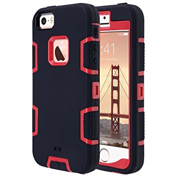 iPhone 5S Case, ULAK iPhone SE Case 3in1 Shockproof Combo Hybrid Hard Rigid PC   Soft Silicone Protective Case Cover for Apple iPhone SE/5S/5 (Red   Black)