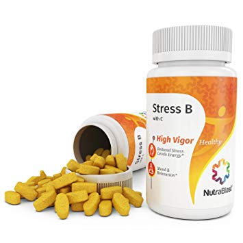 NutraBlast Vitamin B & C Complete Stress Support w/ Biotin, Folic Acid, Calcium, Magnesium, Chamomile and Herbal Complex - Supports Mood, Relaxation, and Heart Health - Made in USA (90 Coated Tablets)