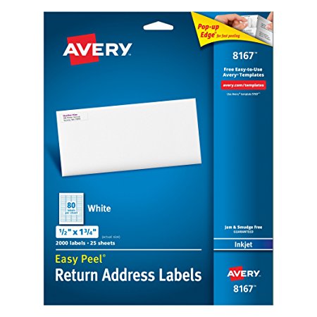Avery Easy Peel Return Address Labels for Inkjet Printers, 0.5 x 1.75 Inches, White, Pack of 2000  (8167)
