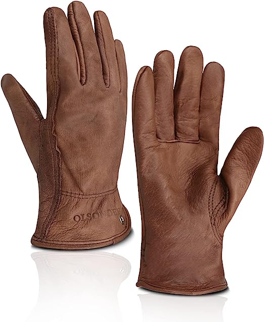 OLSON DEEPAK Cowhide Leather Gloves Men,Moterbike Leather Gloves