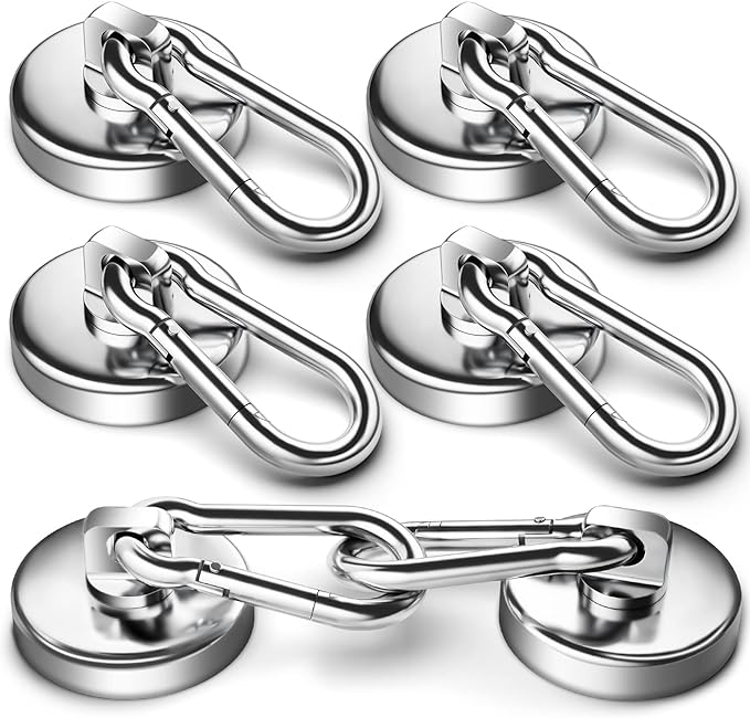 Grtard 50LBS Strong Magnetic Hooks Heavy Duty, Magnets with Swivel Carabiner Hooks, Magnetic Hooks for Hanging, Refrigerator Magnet Hooks-6Pack