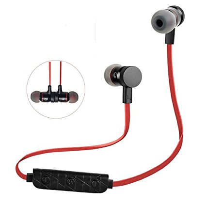 Smartech Wireless Bluetooth Sport Earphones Headset In Ear Magnetic Stereo Noise Cancelling Sweatproof Bluetooth Super Bass Earbuds Headsets Headphones with Mic for Smart Cell Phones Devices (Red)