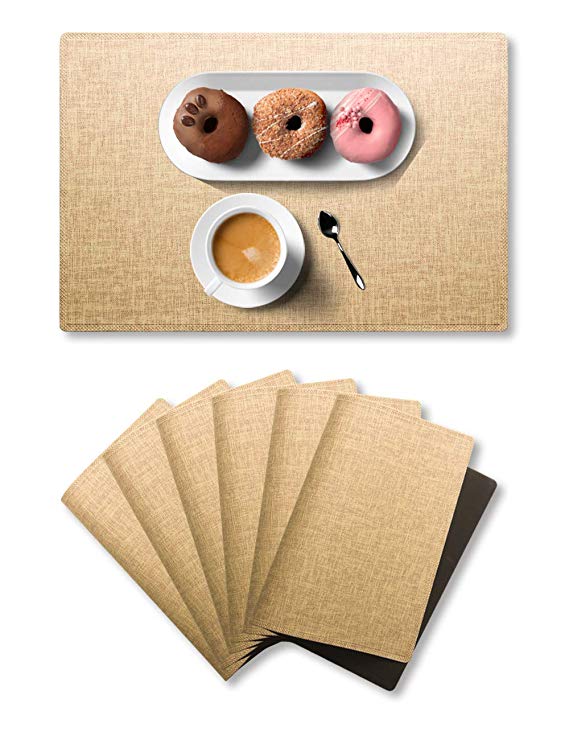 Alpiriral Dining PlaceMats Heat Resistant PlaceMats Easy to Wipe Off Scrub Vinyl Place Mats Washable Table Mats Protect A Table from Messes & with A Nice Looking (Imitation Linen-Beige, Set of 6)