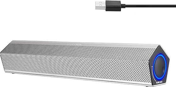 Sanyun SW010 Computer Speakers, Wired USB Powered Mini Sound Bar, Bluetooth 5.0, USB-A Connection with Built-in 16-bit DAC for Power and Audio, 8W Stereo Sound for PC Desktop Laptop, Silver New