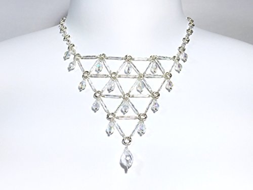Bridal Crystal Bib Necklace in Sterling Siver and Clear AB Crystal Drops