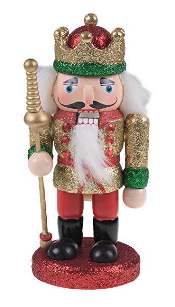 Clever Creations Traditional Wooden Gold and Red Chubby King Nutcracker Crown, Boots, Scepter | Festive Christmas Decor | 6.25" Tall Perfect for Shelves and Tables