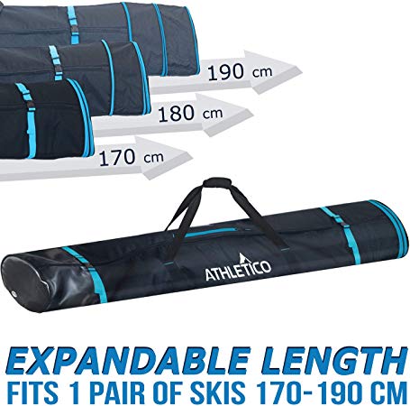 Athletico Dynamic Adjustable Length Ski Bag - Padded Ski Bag Adjusts from 170cm to 190cm