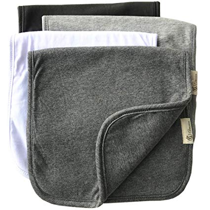 Burp Cloths for Babies, Grey Black and White Set, 20” by 10” 3 Layers, Cotton and Absorbent fleece, 4 Pack
