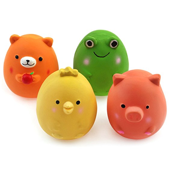 Chiwava 4PCS 2.4'' Squeak Latex Puppy Toy Funny Animal Sets Pet Interactive Play for Small Dog Assorted Color