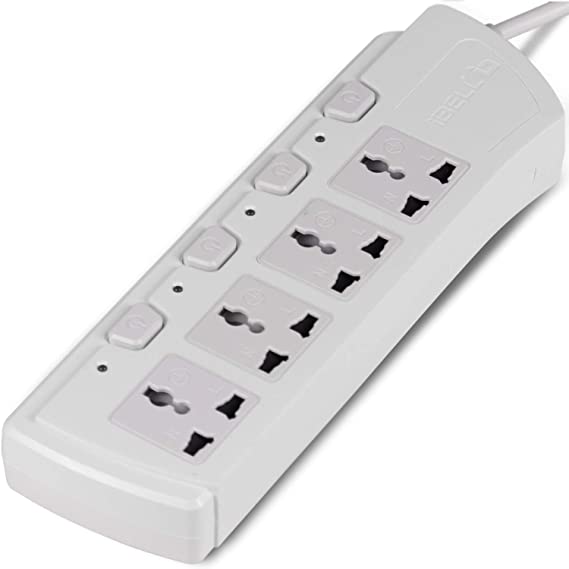 iBELL EB403 4 Way Spike Guard Extension Cord/Board with Individual Switch; LED Indicator (White)