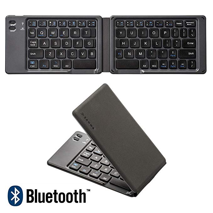 SANWA [Japan Brand] Ultra-Slim Folding Mini Wireless Bluetooth Keyboard,Rechargeable,Pocket Sized,Long Battery Life,for iPad, iPhone,Mac,PC,Android,iOS,Windows, Black, GSKBBT30BK