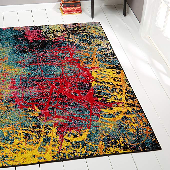 Home Dynamix Splash Tomie Area Rug | Contemporary Living Room Rug | Abstract Brushstrokes | Bold and Vibrant Palette | Black, Blue, Pink, Yellow 5'2" x7'2