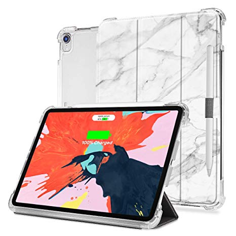 valkit iPad Pro 11 Case, iPad Pro 11 Inch 2018Cover, Folio Stand Protective Case for iPad Pro 11 Inch with Auto Sleep/Wake & Apple Pencil Holder,Support Wireless Charging, White Marble