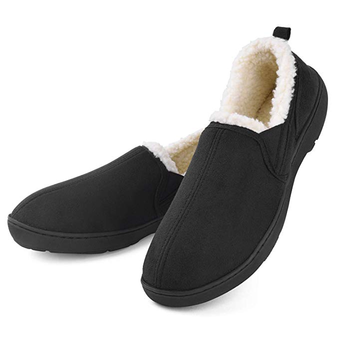 Men’s Moccasin Slippers House Shoes Clogs Micro Suede Memory Foam Wool-Like Plush Fleece Lined Anti-Skid Home Indoor/Outdoor Footwear