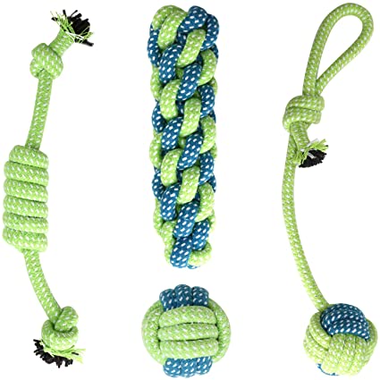 Depets 4PCS Dog Rope Toy, Assorted Pet Rope Chew Toys, Durable Rope Knot Dog Toy, Puppy Teething Playing Toys for Small and Medium Dogs
