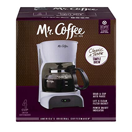 Mr. Coffee Simple Brew 4-Cup Switch Coffee Maker with Removable Filter, White