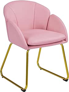 Yaheetech Modern PU Leather Armchair, Flower Shaped Makeup Chair Vanity Chair with Golden Metal Legs for Living Room/Makeup Room/Bedroom/Home Office/Kitchen, Simple Pink