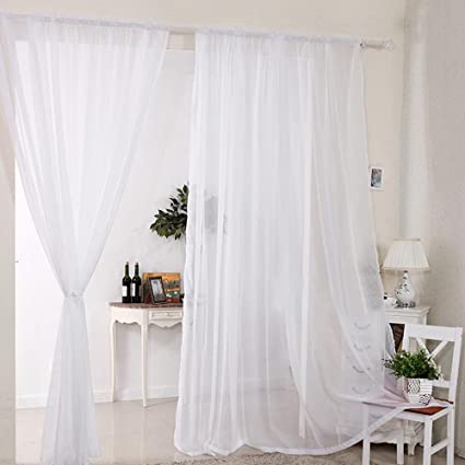 2pcs Sheer Voile Window Curtain Rod Pocket Panels White 55*90inch for Living Room Dining Room