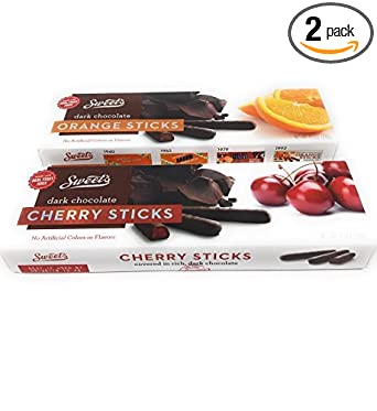 Sweet's Dark Chocolate Orange and Cherry Sticks 10.5 oz boxes, 2 Count