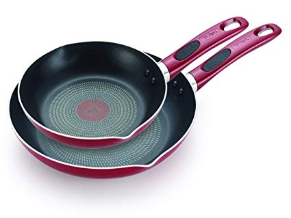 T-fal B039S264 B039S2 Excite ProGlide Nonstick Thermo-Spot Heat Indicator Dishwasher Oven Safe 8 Inch and 10.5 Inch Fry Pan Cookware Set, 2-Piece, Red, Rio