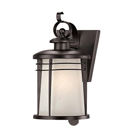 Westinghouse 6674100 Senecaville One-Light Exterior Wall Lantern, Weathered Bronze Finish on Steel with White Alabaster Glass