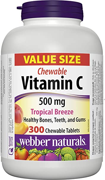 Webber Naturals Vitamin C 500mg Chewable Chewable Tablets, Tropical Breeze, 300 Count