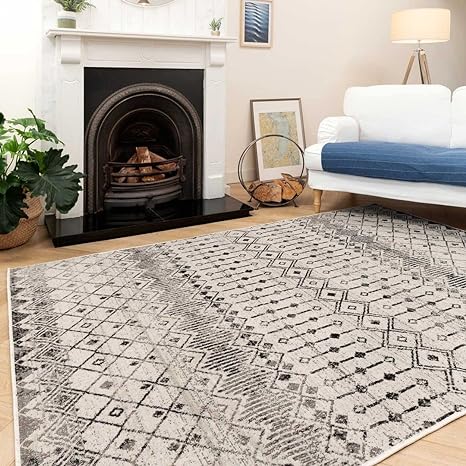 Designer Traditional Striped Grey Lounge Living Room Area Rug Distressed Geometric Easy Clean Bedroom Carpet Utility Hallway Kitchen Rugs 200cm x 280cm