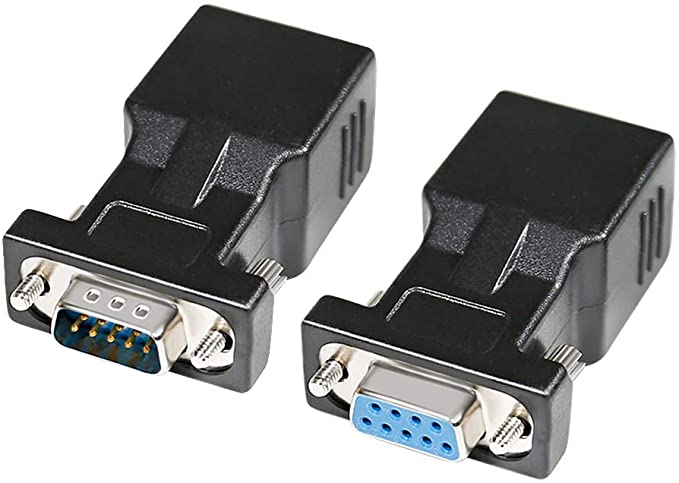 DTECH RS232 DB9 to RJ45 Serial Adapter DB-9 Female to RJ-45 Female and DB9 Male to RJ45 Female Ethernet Converter (2 Pack, DB9-F to RJ45-F and DB9-M to RJ45-F)