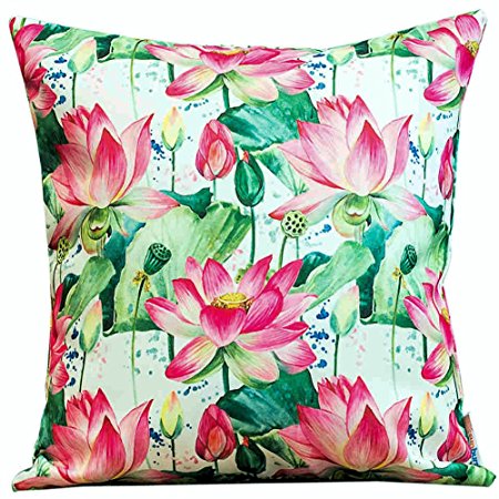 Sunburst Outdoor Living 18" x 18" (No Piping) Pink Lotus Decorative Throw Pillow Cushion Cover for Couch, Bed, Sofa or Patio - Only Case, No Insert