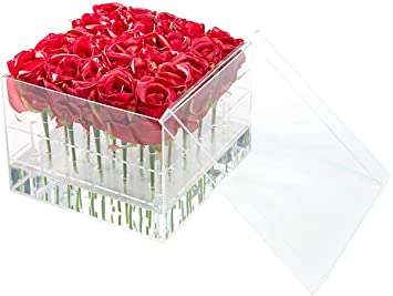 Flower Box Water Holder, Acrylic Rose Pots Stand - Decorative Square Vase with Removable 2 Tiers - Valentine's Day, Mother's Day, Birthday Gift, 25 Holes