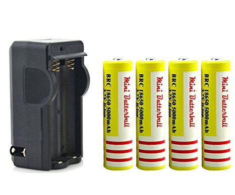 Mini Butterball 4pcs 5000mAh 3.7V Li-ion 18650 Rechargeable Yellow Batteries with Wireless Dual 18650 Battery Charger for Flashlight Headlamp Laser Electric Products