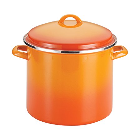 Rachael Ray Enamel on Steel 12-Quart Covered Stockpot, Orange Gradient