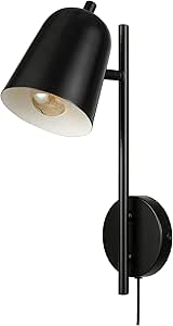 Globe Electric 65000049 1-Light Plug-in or Hardwire Wall Sconce, Matte Black, Pivoting Shade, Black Braided Fabric Designer Cord, E26 Base Socket, Home Décor, Wall Lighting, Home Improvement