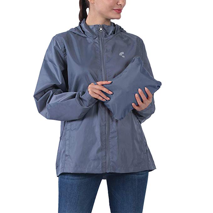 Common District Womens Waterproof Lightweight Rain Jacket Active Outdoor Hideaway Hooded Raincoat XS-4XL