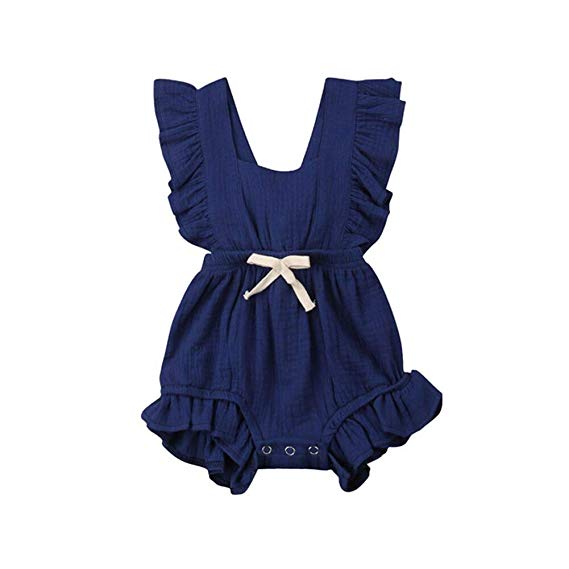Weixinbuy Toddler Baby Girl's Sleeveless Ruffled Collar Romper Overall Jumpsuit Clothes