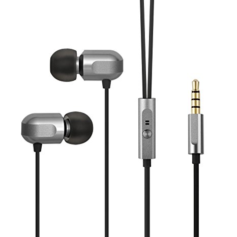 Wired Earbuds, GGMM In-ear Ear Buds Headphones with Microphones Isolating Earphones Bullet Shape Metal Housing for iPhone Samsung Sony, Tablet PC Smart Devices / C700 - Silver