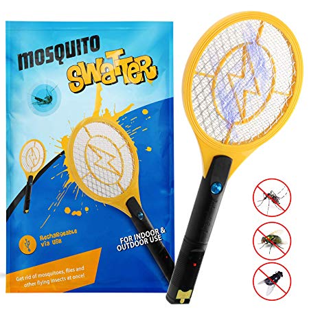 Kekilo Bug Zapper, USB Rechargeable Electric Mosquito, Fly Killer, Bug Zapper Racket and Mosquito Swatter for Indoor and Outdoor Camping Pest Control, 3-Layer Safety Mesh That's Safe to Touch (USB Rechargeable)