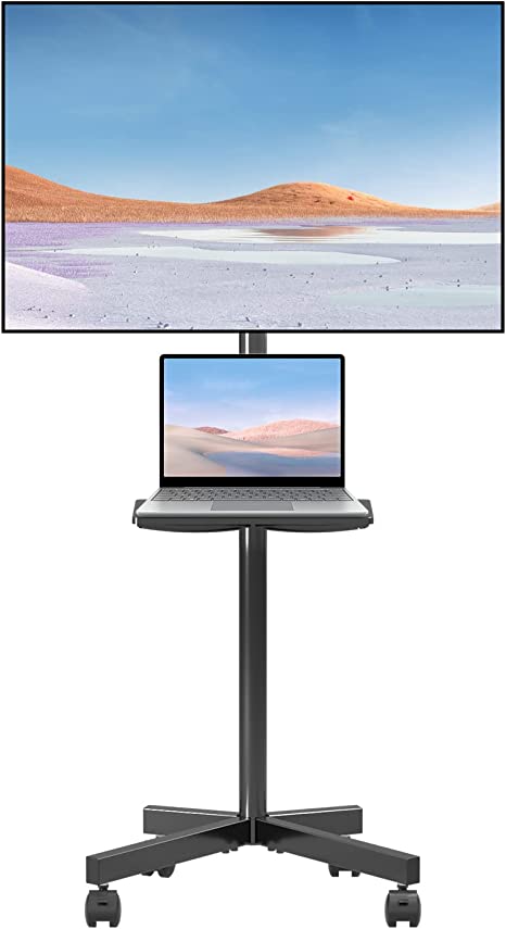 suptek Mobile TV Cart for 21-60 Inch LCD LED Flat/Curved Panel Screen TVs Max VESA 400x400 with Laptop Shelf Holds up to 77lbs