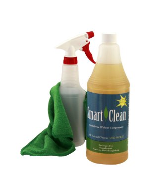 Smart Clean - All Purpose Cleaner Degreaser for Bathroom Kitchen Shower Sink Carpet Stains Wood Floors - A New Cleaning Method - 32 Ounce Concentrate - Makes up to 4 Gallons - Plus Spray Bottle and Microfiber Towel