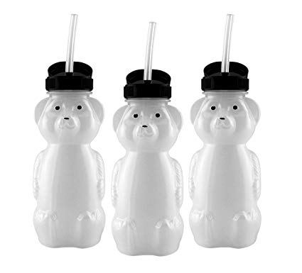 Honey Bear Straw Cups (3-Pack); 8-Ounce Therapy Sippy Bottles w/Flexible Straws